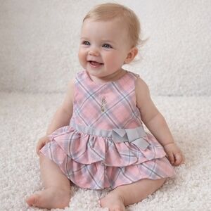 PETER RABBIT Pink Plaid Ruffle Dress 00 Infant Easter Preppy Classic Girl Silver